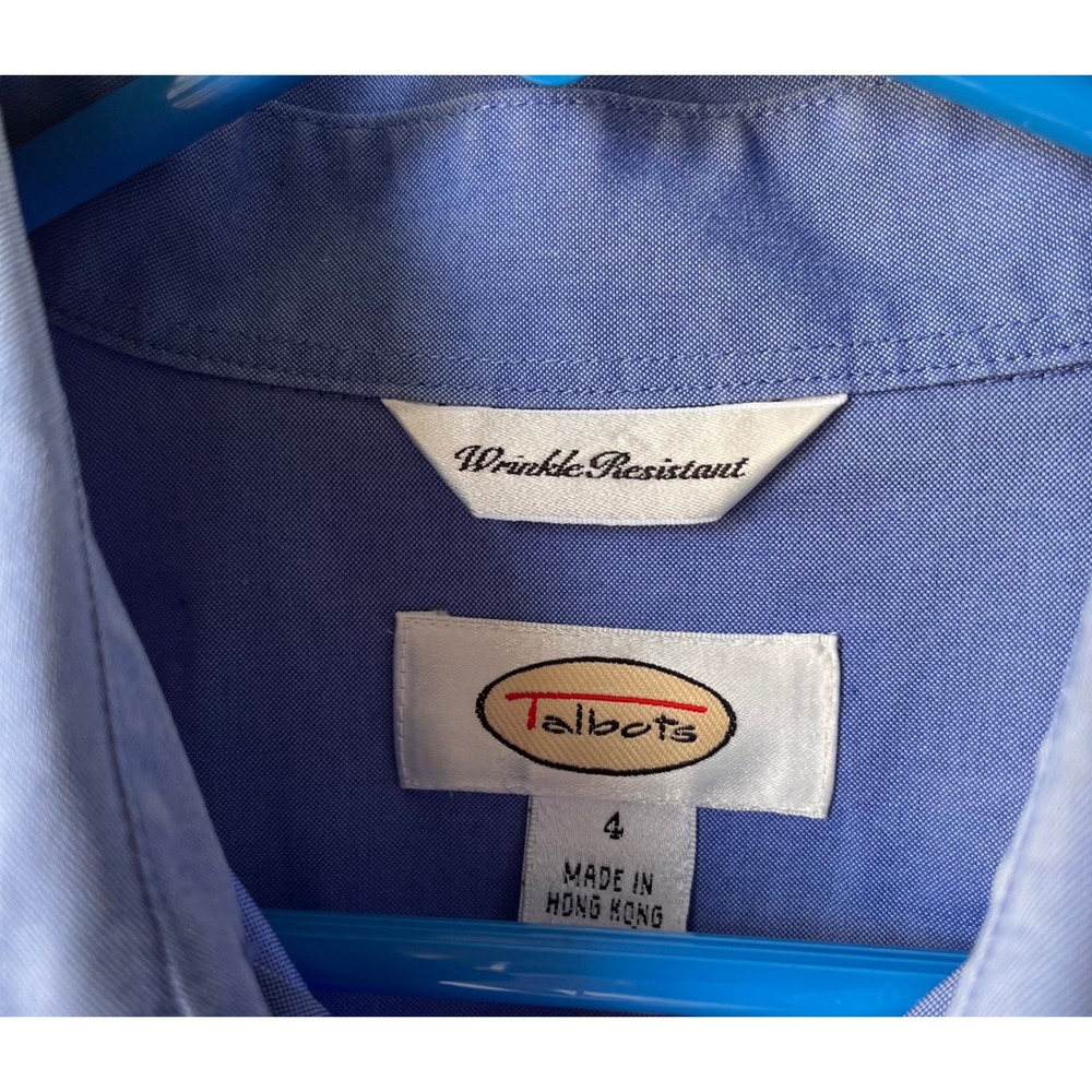 Talbots Wrinkle Resistant Blue Button Front Shirt Size 4 100% Cotton Long Sleeve - Picture 6 of 7